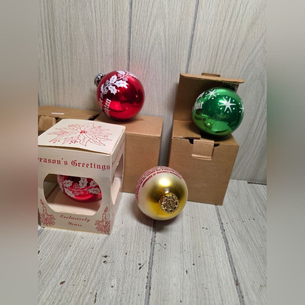 Vtg Mercury Glass Christmas Ornaments Austria German Set Of 4 Red Green Yellow